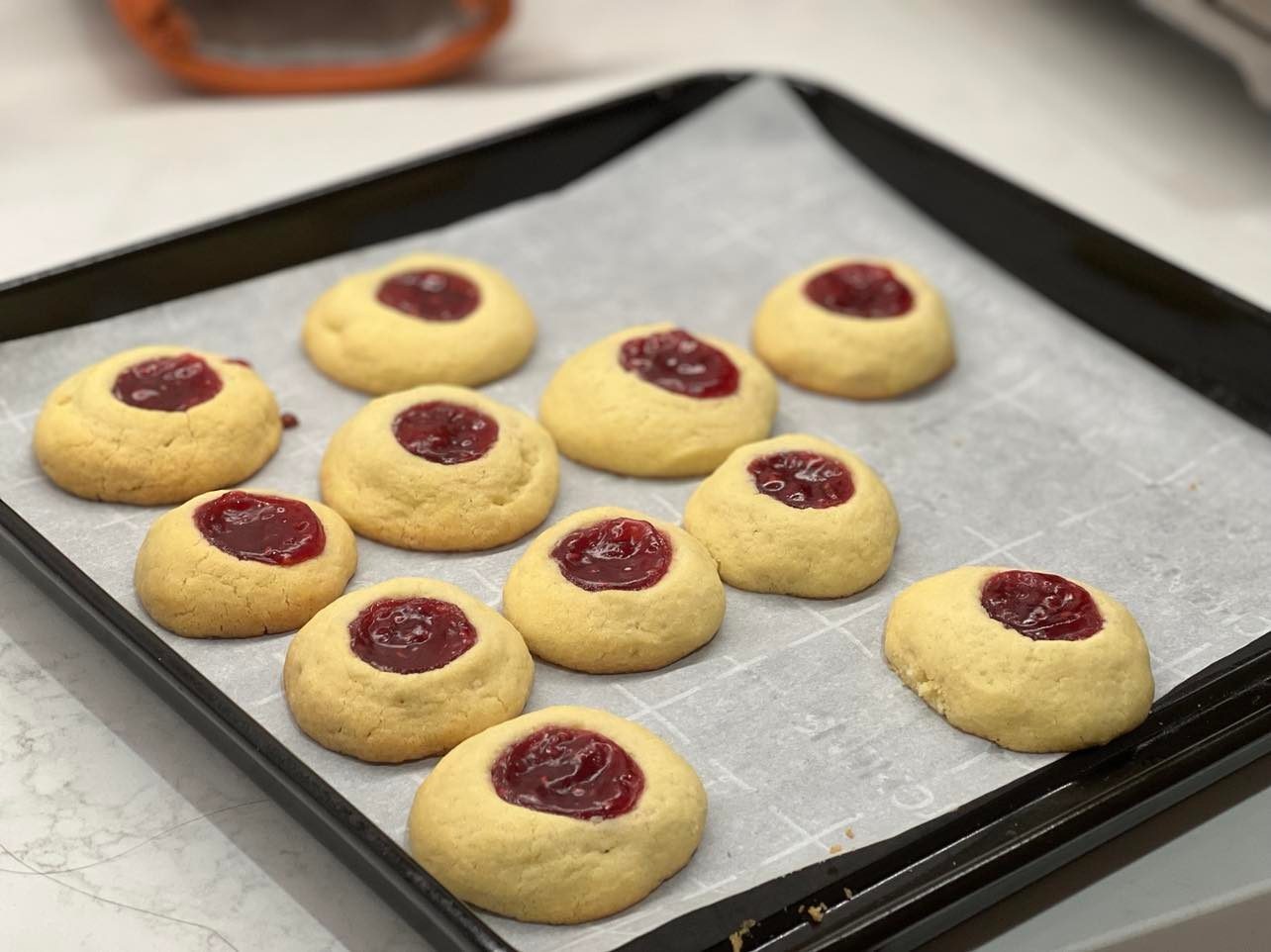 Raspberry Almond Thumbprint Cookies